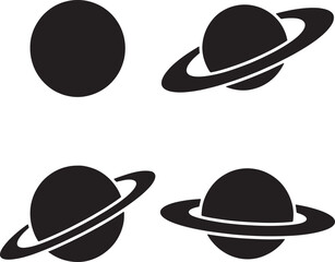 Black Silhouette Planet Icons with Rings Collection