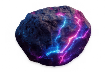 3d rendering of a dark rock with glowing cracks, isolated on transparent background, ideal for compositing