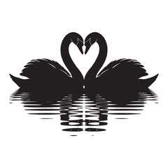 Two romantic swans on water forming a heart shape with necks