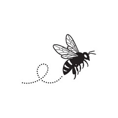 A simple flying honeybee with a dotted line trail vector icon