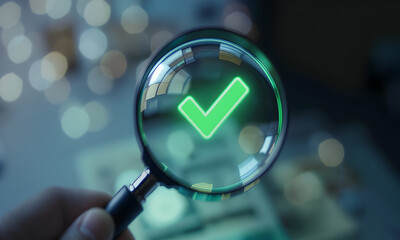 Green check mark magnifying glass