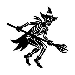 Fototapeta premium Skeleton Riding Broomstick Vector