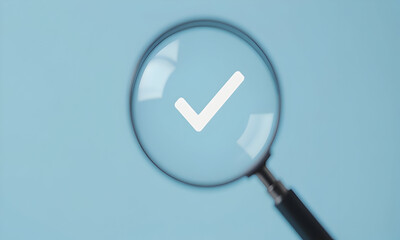 Magnifying glass over check mark icon