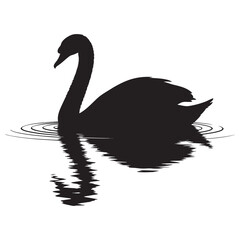 An elegant swan silhouette with its reflection on the water