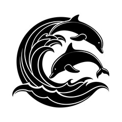 Wave With Dolphins Leaping Vector