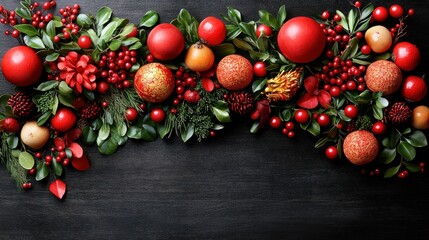 Merry Christmas Festive Decoration with Red and Gold Ornaments