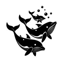 Whale Family Underwater Vector