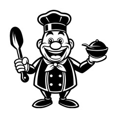 Winking Chef Mascot With Large Hat And Spoon Vector