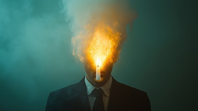 Man in suit with a burning candle for a head.