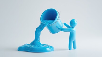 A stylized figure pours vibrant blue liquid from a container.