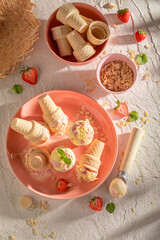 Fresh and tasty strawberry ice cream as a summer dessert.