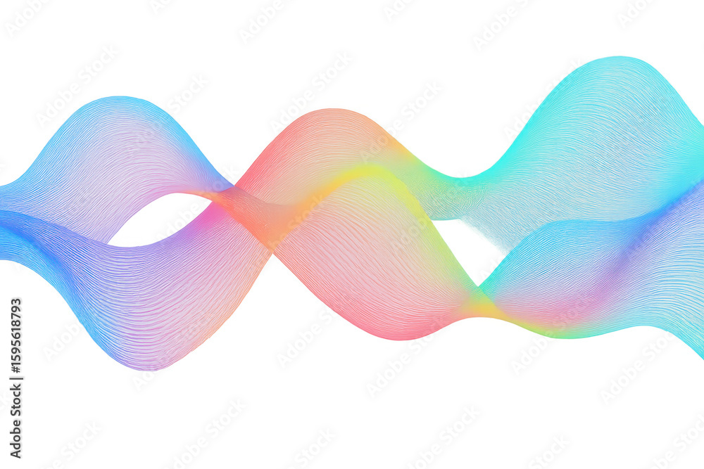 Poster smooth pastel gradient wave lines forming an abstract design element on transparent background