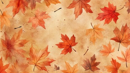Autumn leaves, watercolor style,  on a textured tan background