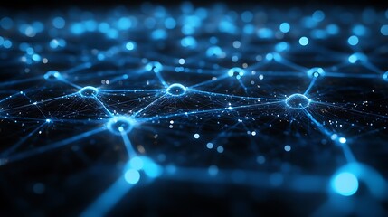 Obraz premium A network of interconnected nodes, glowing with a bright blue light.