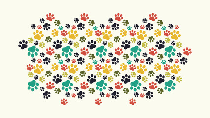 Playful seamless vector pattern featuring vibrant multicolored animal paw prints. Perfect for pet shop, animal rescue, or kids' themes