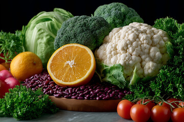 Vibrant Still Life with Fresh Vegetables and Fruit for Healthy Eating Concept