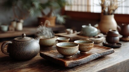 Traditional tea ceremony with delicate cups calm ambiance and cultural details perfect for ritual-focused lifestyle content