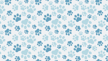 Seamless pattern with blue and light blue paw prints on a white background. Ideal for pet-related designs, fabrics, or digital projects © rochmuch
