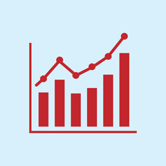 Red bar and line charts that visually show the growth and increase of business data, suitable for presentations or financial reports.