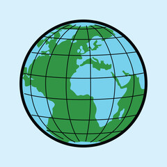 Globe illustration with coordinate lines clearly showing continents and oceans, suitable for geography, education and environmental themes.