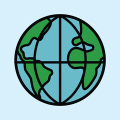 Globe illustration with coordinate lines clearly showing continents and oceans, suitable for geography, education and environmental themes.