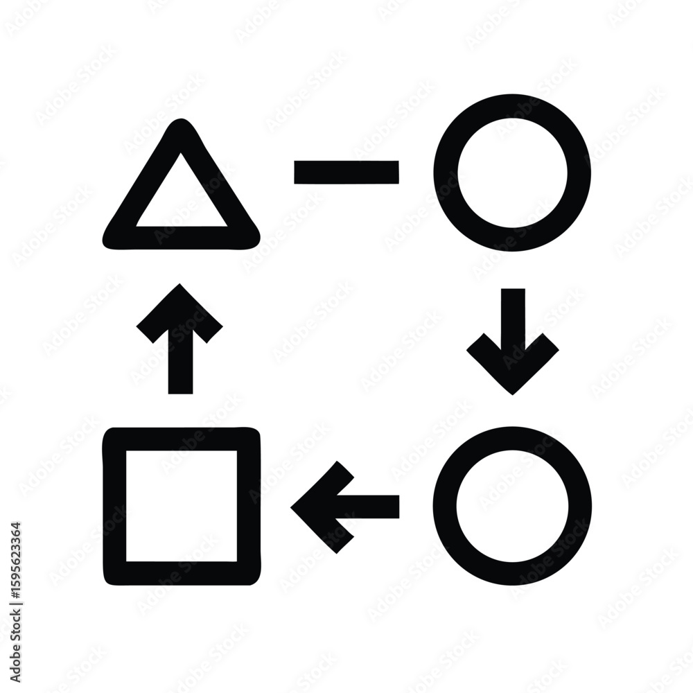 Poster cycle diagram with triangle circle square shapes and arrows for process flow infographic design