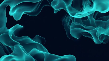 Abstract teal smoke design on black background