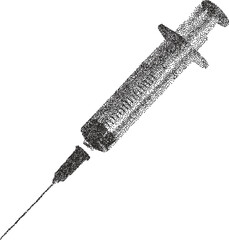 Injection retro y2k stipple design syringe halftone brutalist urban vector png with clear background, needle 2000s photocopy grunge tattoo gen z effect