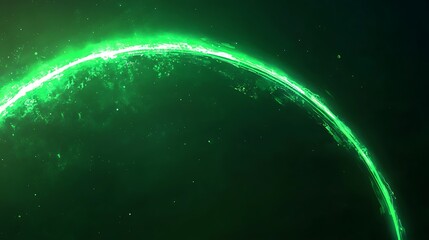 Glowing green ringed celestial body