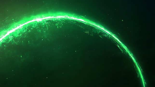 Glowing green ringed celestial body