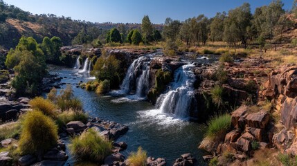 Fototapeta premium Cascade falls cascading down rocky terrain.