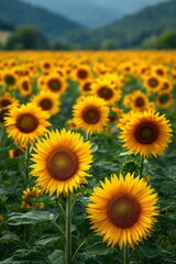 Obraz premium Vibrant Yellow Sunflower Field Under a Summer Sky