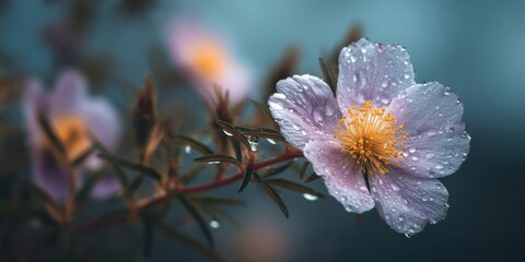 Pink Flower with Dew Drops Close Up