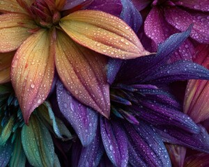 Closeup of Dew-Covered Vibrant Flowers