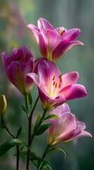 Pink Lilies in Closeup with Water Droplets