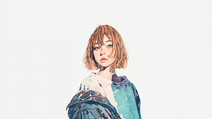 クールで可愛い若い女性のポートレートイラスト