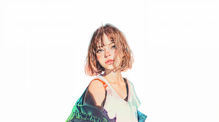 クールで可愛い若い女性のポートレートイラスト