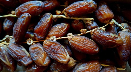 A pile of dried dates with original stems