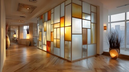 Create Sleek Office Partitions with Modular Glass Wall Panels Featuring Frosted Sections for Modern Privacy