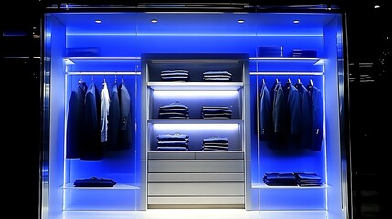 Obraz premium Modern closet with blue accent lighting.