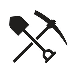 Crossed shovel and pickaxe Icon. Symbol for digging and construction