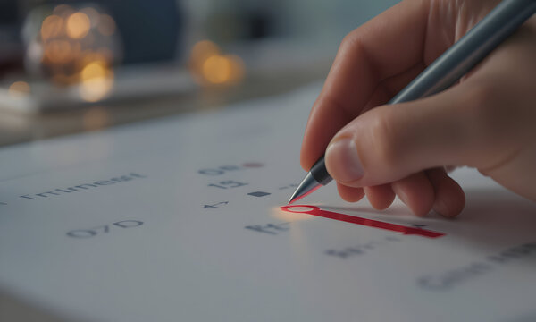Person marking document with pen