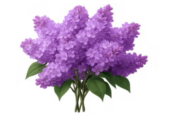 Beautiful bouquet of purple lilac flowers isolated on transparent background, perfect for spring designs