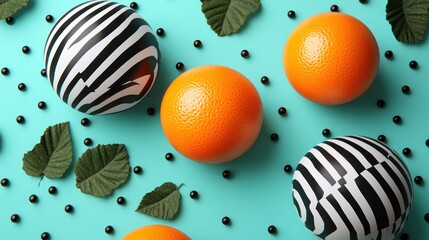 Vibrant Still Life: Oranges and Striped Spheres
