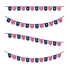 US flag bunting banners. Set for patriotic celebrations and national holiday decor. Vector illustration