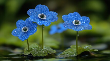 Stunning Blue Flowers with Dew Drops