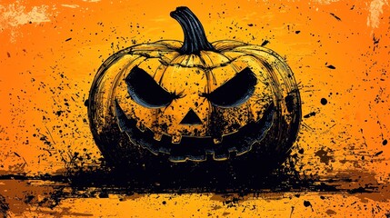 Halloween Pumpkin Grunge Art: Spooky Jack-o'-lantern Illustration