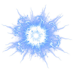 Vibrant blue energy explosion with electrifying effects and radiant core Isolated on a transparent background