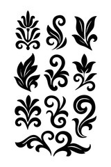 Floral Decorative Ornaments Set &ndash; Black Vector Silhouettes