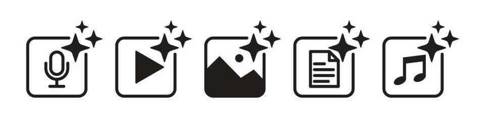 AI icons set. Generate audio, video, picture, document, and music symbols. Icons for app. website, and user interface